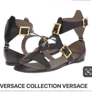 Versace Collection Black Leather Women's Sandals